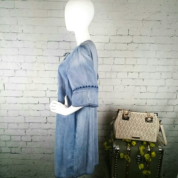 Vintage America Blues Chambray Shift Dress Blue 1X - Picture 2 of 6